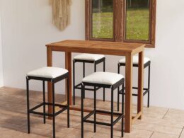 vidaXL 5 Piece Patio Bar Set with Cushions Black