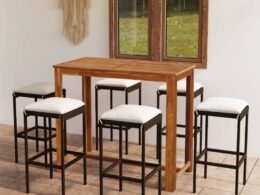 vidaXL 7 Piece Patio Bar Set with Cushions Brown