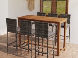vidaXL 7 Piece Patio Bar Set with Cushions Gray