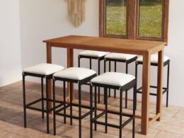 vidaXL 7 Piece Patio Bar Set with Cushions Black