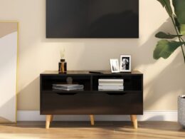 vidaXL TV Stand High Gloss Black 35.4"x15.7"x19.1" Engineered Wood