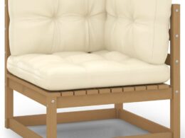 vidaXL Patio Corner Sofa with Cream Cushions Solid Pinewood