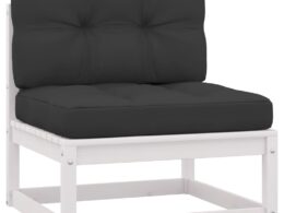 vidaXL Patio Middle Sofa with Anthracite Cushions White Solid Pinewood