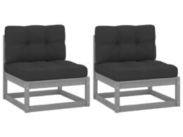 vidaXL Patio Middle Sofas with Cushions 2 pcs Gray Solid Pinewood