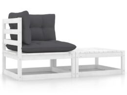 vidaXL 2 Piece Patio Lounge Set with Cushions White Solid Wood Pine