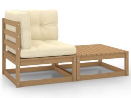 vidaXL 2 Piece Patio Lounge Set with Cushions Honey Brown Pinewood