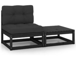 vidaXL 2 Piece Patio Lounge Set with Cushions Black Solid Pinewood