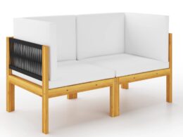 vidaXL 2-seater Patio Bench with Cushions Solid Acacia Wood