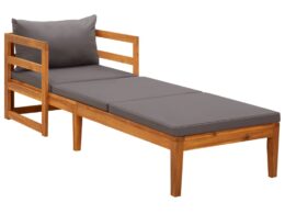 vidaXL Sun Lounger with Dark Gray Cushions Solid Acacia Wood