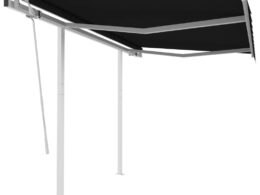 vidaXL Manual Retractable Awning with Posts 9.8'x8.2' Anthracite