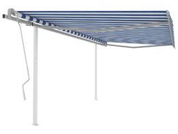 vidaXL Manual Retractable Awning with Posts 13.1'x9.8' Blue and White