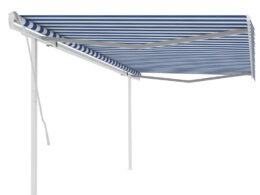 vidaXL Manual Retractable Awning with Posts 16.4'x9.8' Blue and White