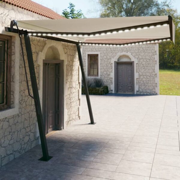 vidaXL Manual Retractable Awning with LED 13.1'x9.8' Cream