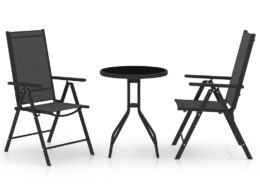 vidaXL 3 Piece Bistro Set Aluminum and Textilene Black