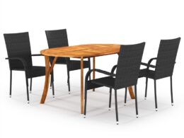 vidaXL 5 Piece Patio Dining Set Black
