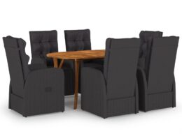 vidaXL 7 Piece Patio Dining Set Black