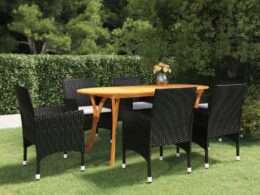 vidaXL 7 Piece Patio Dining Set Black