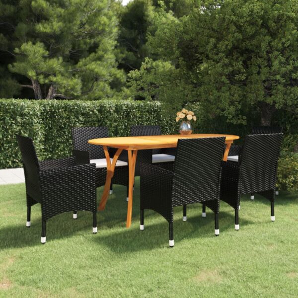 vidaXL 7 Piece Patio Dining Set Black