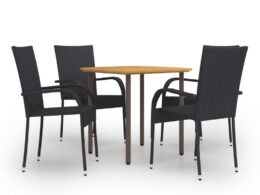 vidaXL 5 Piece Patio Dining Set Poly Rattan Black