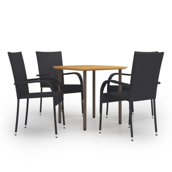 vidaXL 5 Piece Patio Dining Set Poly Rattan Black