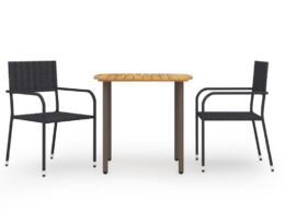 vidaXL 3 Piece Patio Dining Set Poly Rattan Black