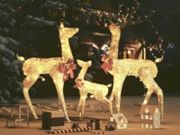 vidaXL Reindeer Family Christmas Decoration Gold 201 LEDs