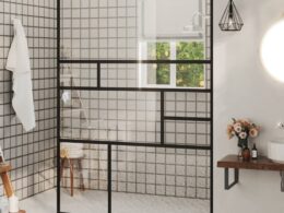 vidaXL Walk-in Shower Wall with Clear ESG Glass 45.3"x76.8" Black
