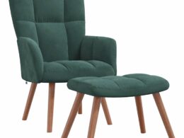 vidaXL Relaxing Chair with a Stool Dark Green Velvet