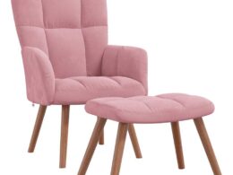 vidaXL Relaxing Chair with a Stool Pink Velvet