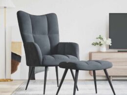 vidaXL Relaxing Chair with a Stool Dark Gray Velvet