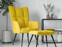 vidaXL Relaxing Chair with a Stool Mustard Yellow Velvet