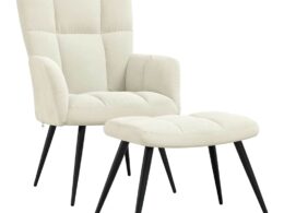 vidaXL Relaxing Chair with a Stool Cream White Velvet