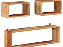 vidaXL 3 Piece Wall Cube Shelf Set Solid Acacia Wood