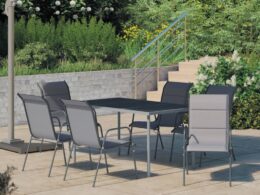 vidaXL 7 Piece Patio Dining Set Steel Anthracite