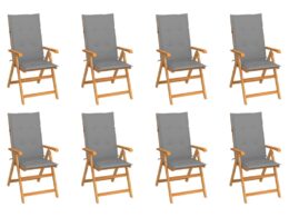 vidaXL Reclining Patio Chairs with Cushions 8 pcs Solid Teak Wood