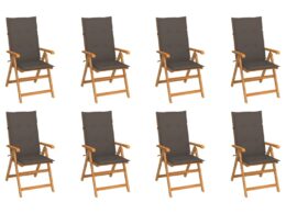 vidaXL Reclining Patio Chairs with Cushions 8 pcs Solid Teak Wood