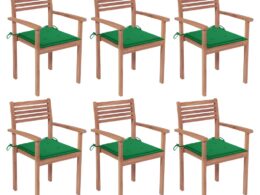 vidaXL Stackable Patio Chairs with Cushions 6 pcs Solid Teak Wood