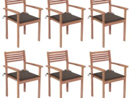 vidaXL Stackable Patio Chairs with Cushions 6 pcs Solid Teak Wood