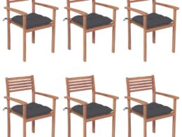vidaXL Stackable Patio Chairs with Cushions 6 pcs Solid Teak Wood