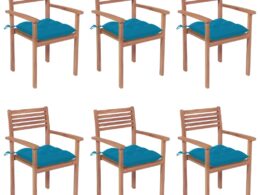 vidaXL Stackable Patio Chairs with Cushions 6 pcs Solid Teak Wood