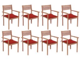 vidaXL Stackable Patio Chairs with Cushions 8 pcs Solid Teak Wood