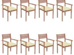vidaXL Stackable Patio Chairs with Cushions 8 pcs Solid Teak Wood