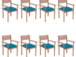 vidaXL Stackable Patio Chairs with Cushions 8 pcs Solid Teak Wood