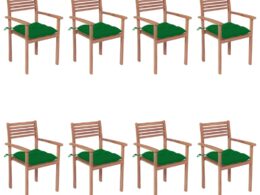 vidaXL Stackable Patio Chairs with Cushions 8 pcs Solid Teak Wood