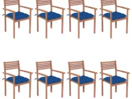 vidaXL Stackable Patio Chairs with Cushions 8 pcs Solid Teak Wood