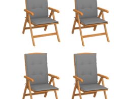 vidaXL Reclining Patio Chairs with Cushions 4 pcs Solid Teak Wood