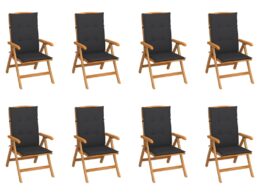 vidaXL Reclining Patio Chairs with Cushions 8 pcs Solid Teak Wood