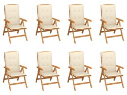 vidaXL Reclining Patio Chairs with Cushions 8 pcs Solid Teak Wood