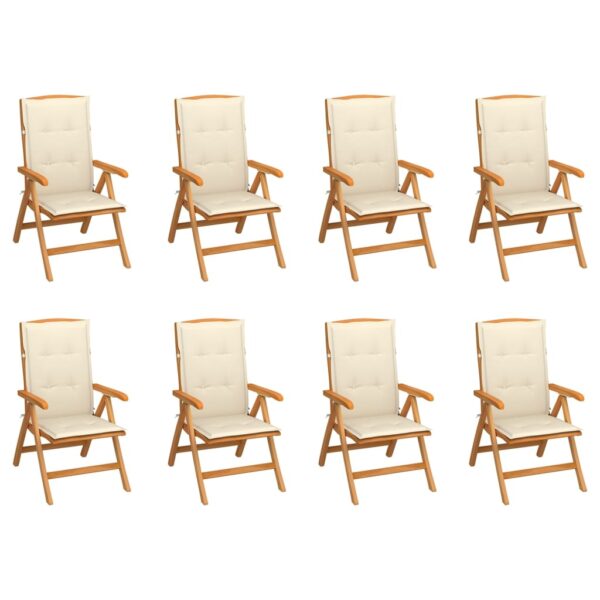 vidaXL Reclining Patio Chairs with Cushions 8 pcs Solid Teak Wood