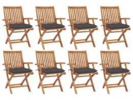 vidaXL Folding Patio Chairs with Cushions 8 pcs Solid Teak Wood